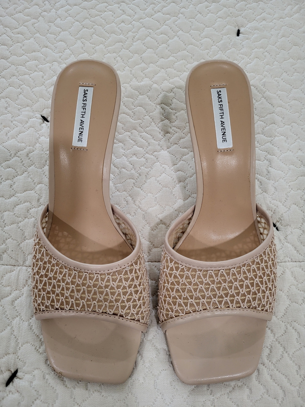 Saks Fifth Avenue Beige Woven Slide Mules